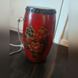 Handcrafted Red Floral Drum Accent